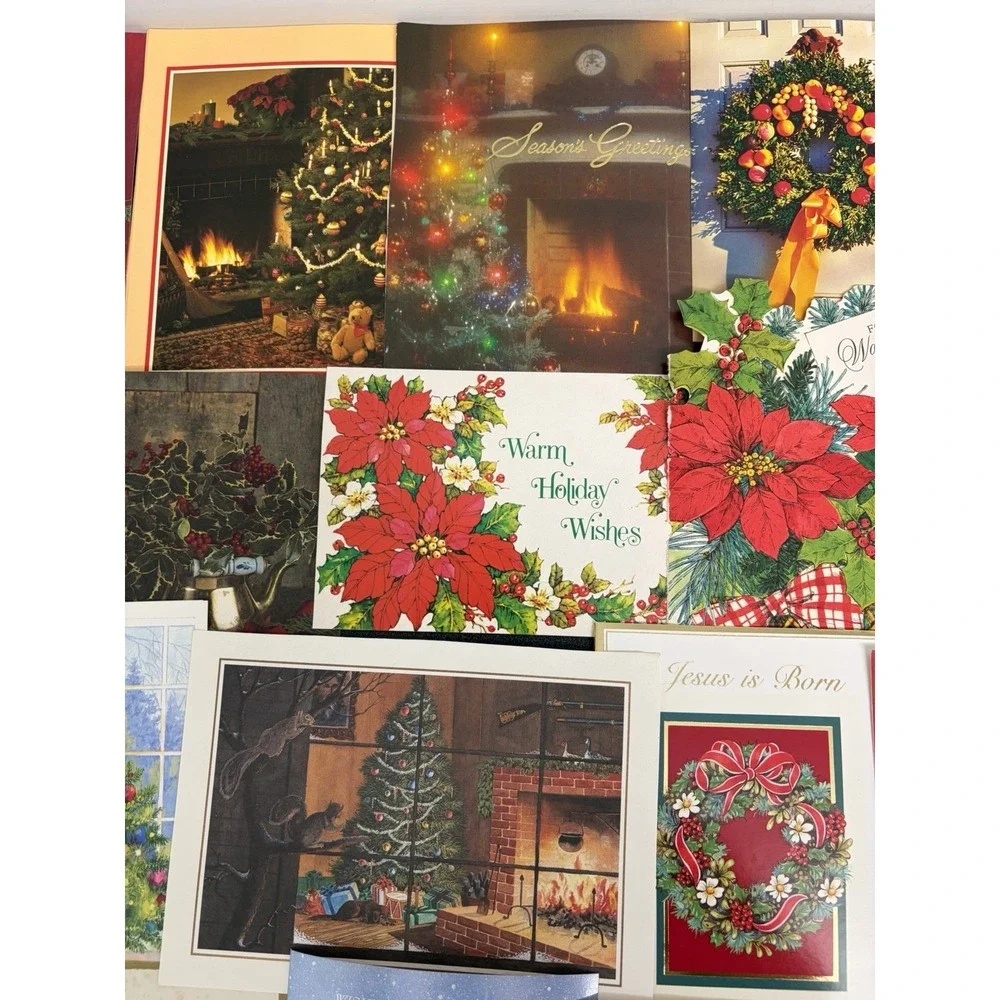 Vintage Christmas Cards Fronts ONLY Greenery Trees Wreaths Scrapbook Crafts 50+